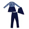 Tropical plant printed long-sleeved top, dark blue wrap skirt, long pants, shawl set, summer casual and fashionable women's clothing Item Picture